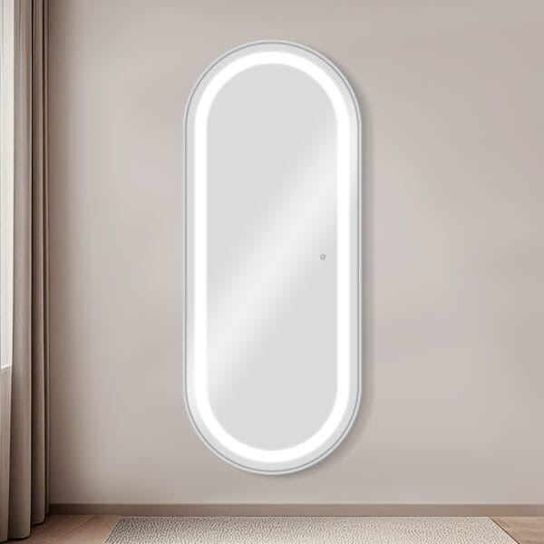 Bliss Mirror Silver with LED Front Light met achtergrond witlicht